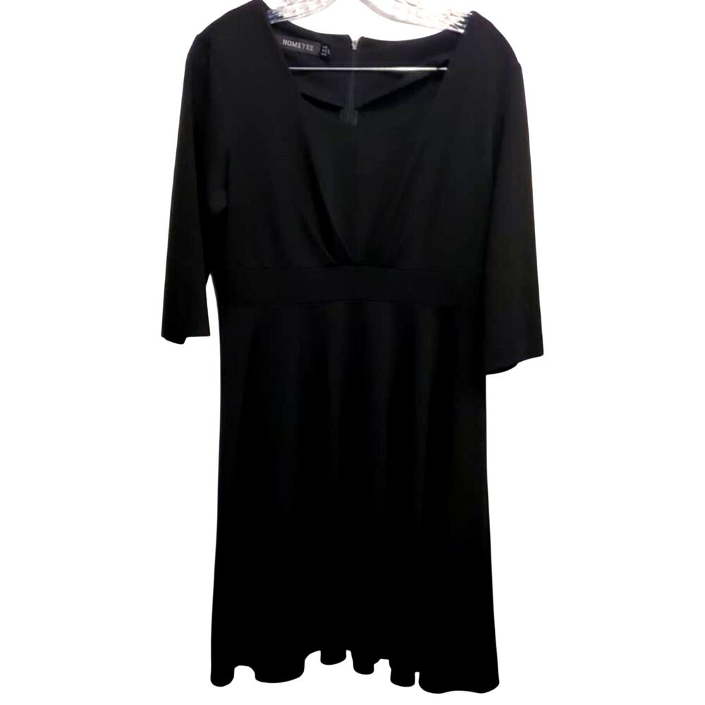 Homeyee Women's 3/4 Sleeve Midi Black Dress Size XL